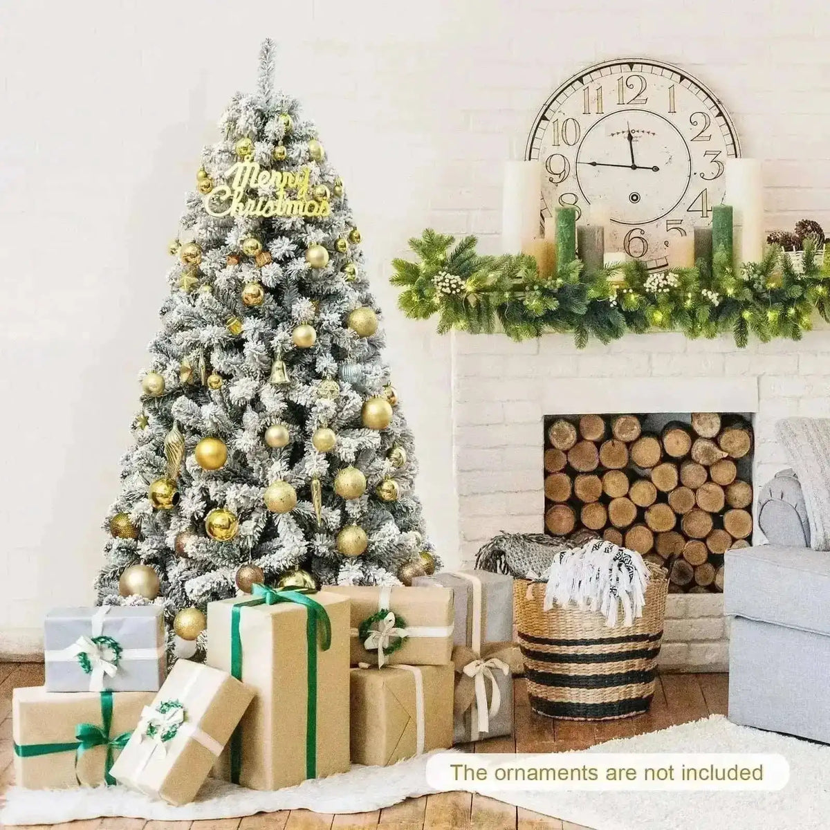 6 Feet Artificial Snow Decorated Flocked Hinged Christmas Tree with Metal Stand Cartsfy Inc.
