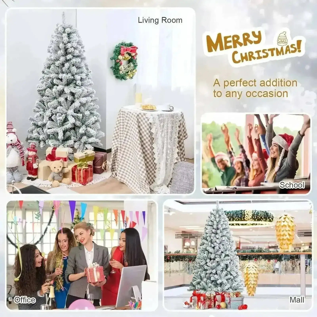 6 Feet Artificial Snow Decorated Flocked Hinged Christmas Tree with Metal Stand Cartsfy Inc.