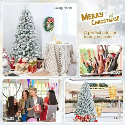 6 Feet Artificial Snow Decorated Flocked Hinged Christmas Tree with Metal Stand Cartsfy Inc.