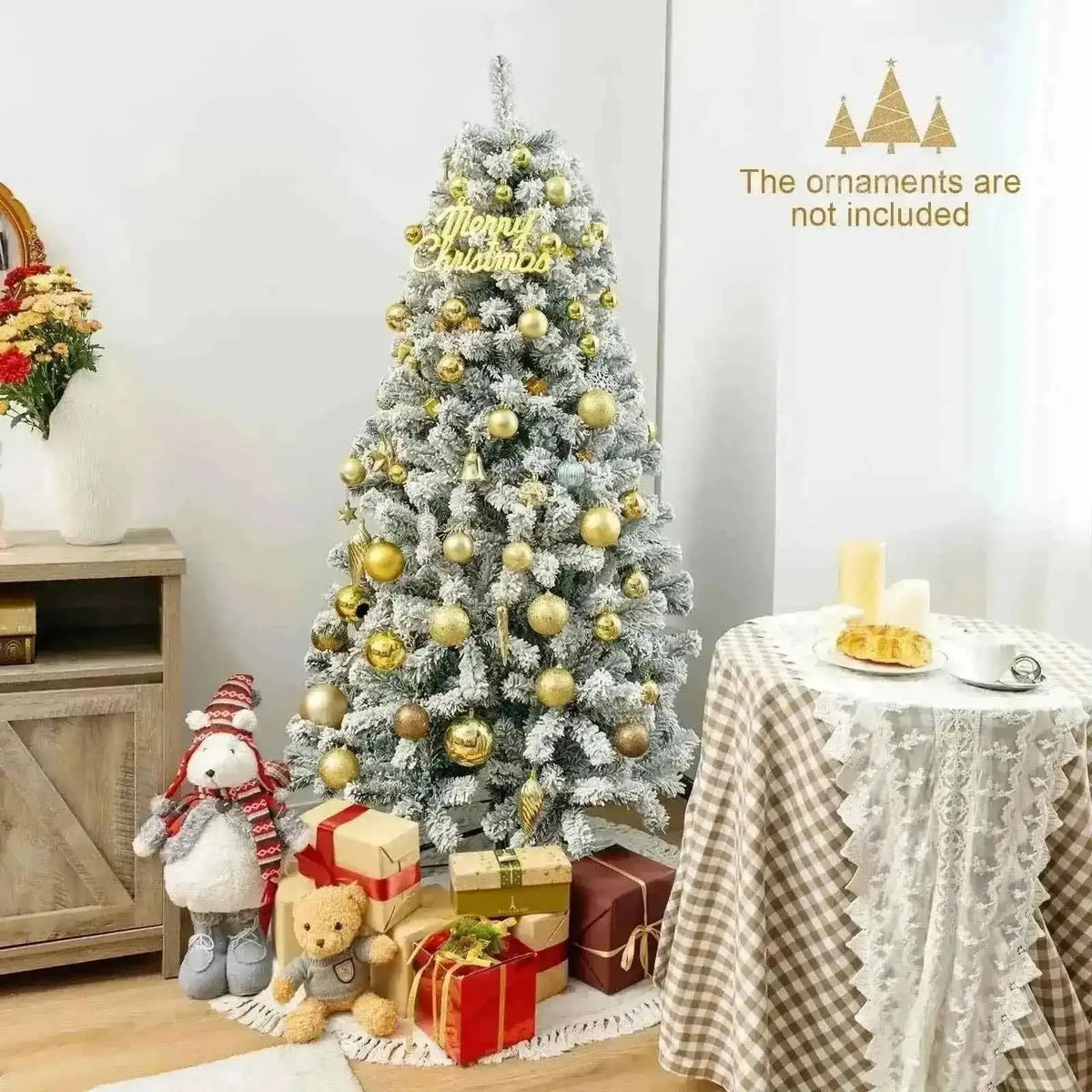 6 Feet Artificial Snow Flocked Christmas Tree with Metal Stand