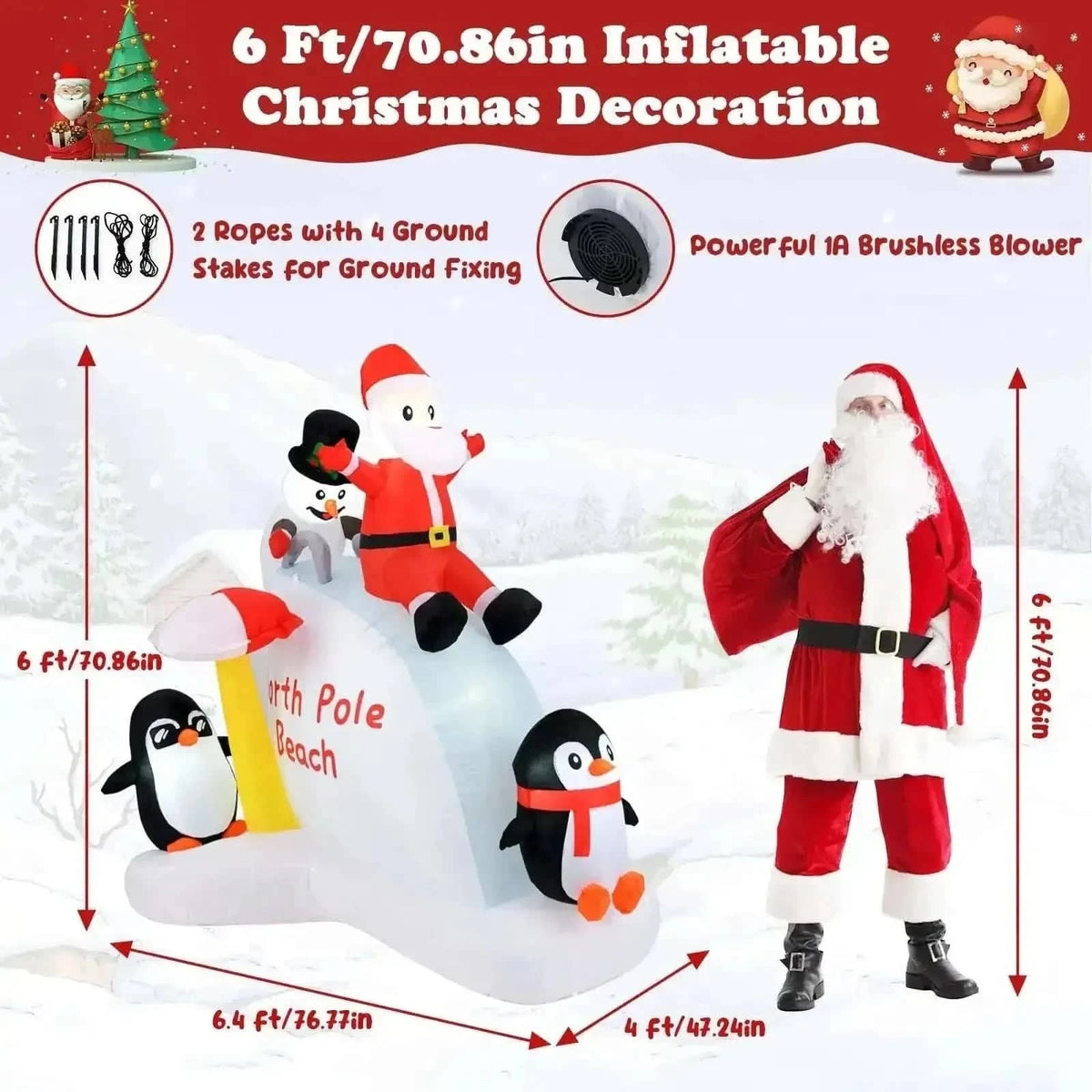 6 Feet Christmas Inflatable with Blow up Penguins and Santa Decoration Cartsfy Inc.