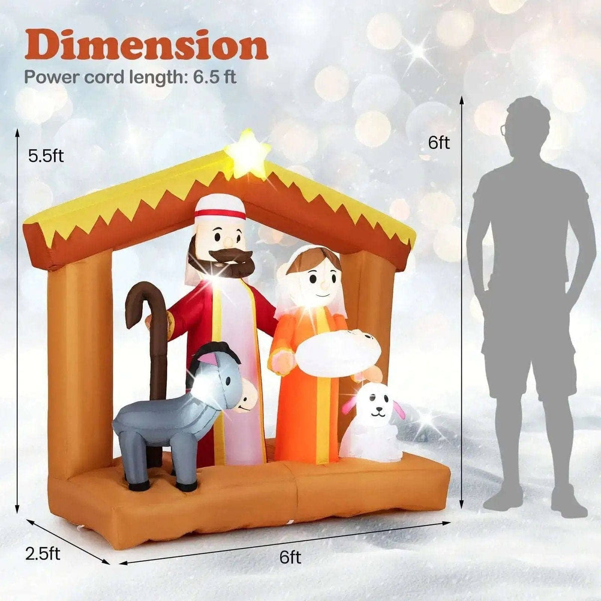 6 Feet Christmas Inflatables Nativity Scene Outdoor Decoration with Built-in LED Lights Cartsfy Inc.