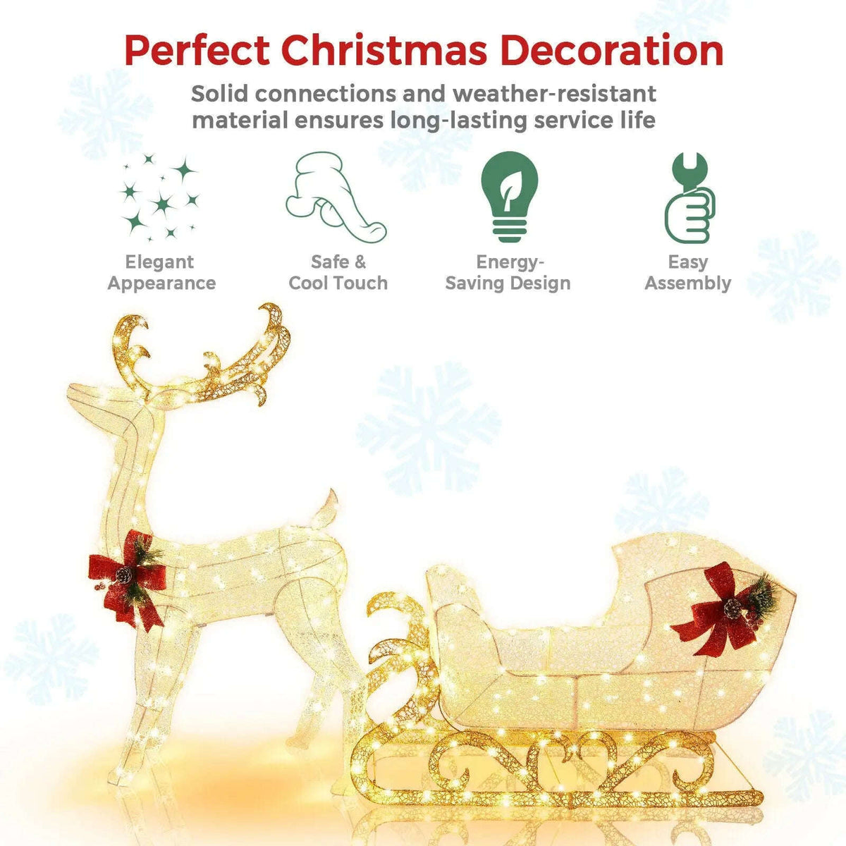 6 Feet Christmas Lighted Reindeer and Santa's Sleigh Decoration with 4 Stakes Cartsfy Inc.