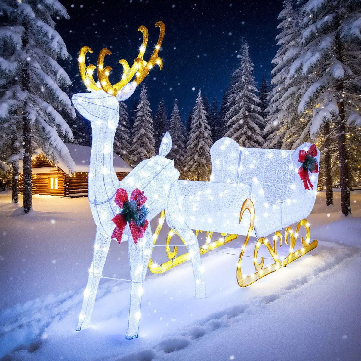 6 Feet Christmas Lighted Reindeer and Santa's Sleigh Decoration with 4 Stakes Cartsfy Inc.