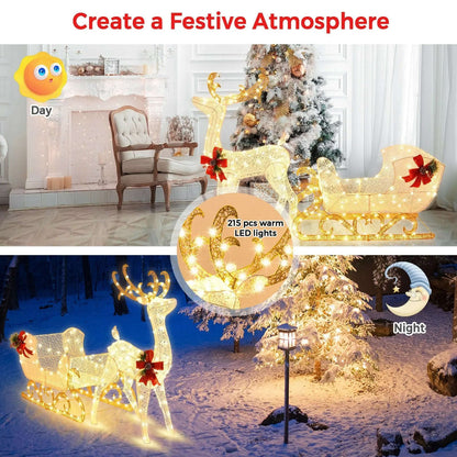 6 Feet Christmas Lighted Reindeer and Santa's Sleigh Decoration with 4 Stakes Cartsfy Inc.