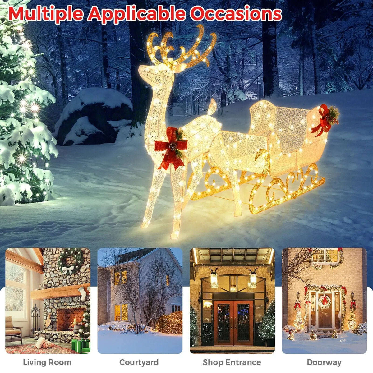 6 Feet Christmas Lighted Reindeer and Santa's Sleigh Decoration with 4 Stakes Cartsfy Inc.