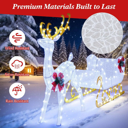 6 Feet Christmas Lighted Reindeer and Santa's Sleigh Decoration with 4 Stakes Cartsfy Inc.