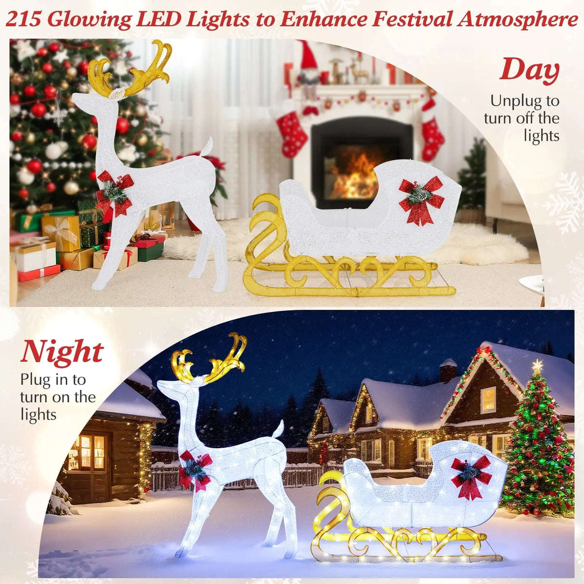 6 Feet Christmas Lighted Reindeer and Santa's Sleigh Decoration with 4 Stakes Cartsfy Inc.