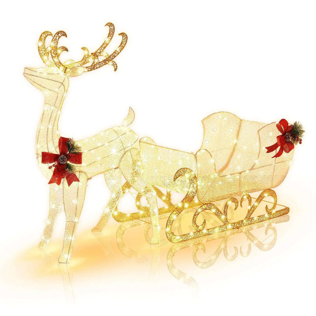 6 Feet Christmas Lighted Reindeer and Santa's Sleigh Decoration with 4 Stakes Cartsfy Inc.