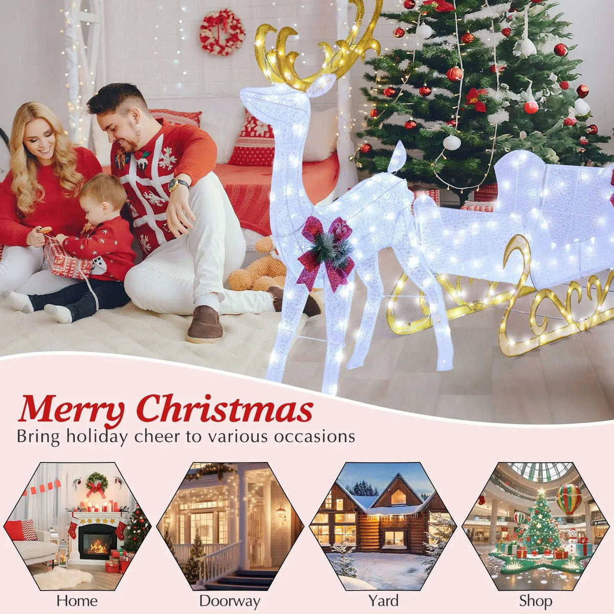 6 Feet Christmas Lighted Reindeer and Santa's Sleigh Decoration with 4 Stakes Cartsfy Inc.