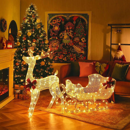 6 Feet Christmas Lighted Reindeer and Santa's Sleigh Decoration with 4 Stakes Cartsfy Inc.