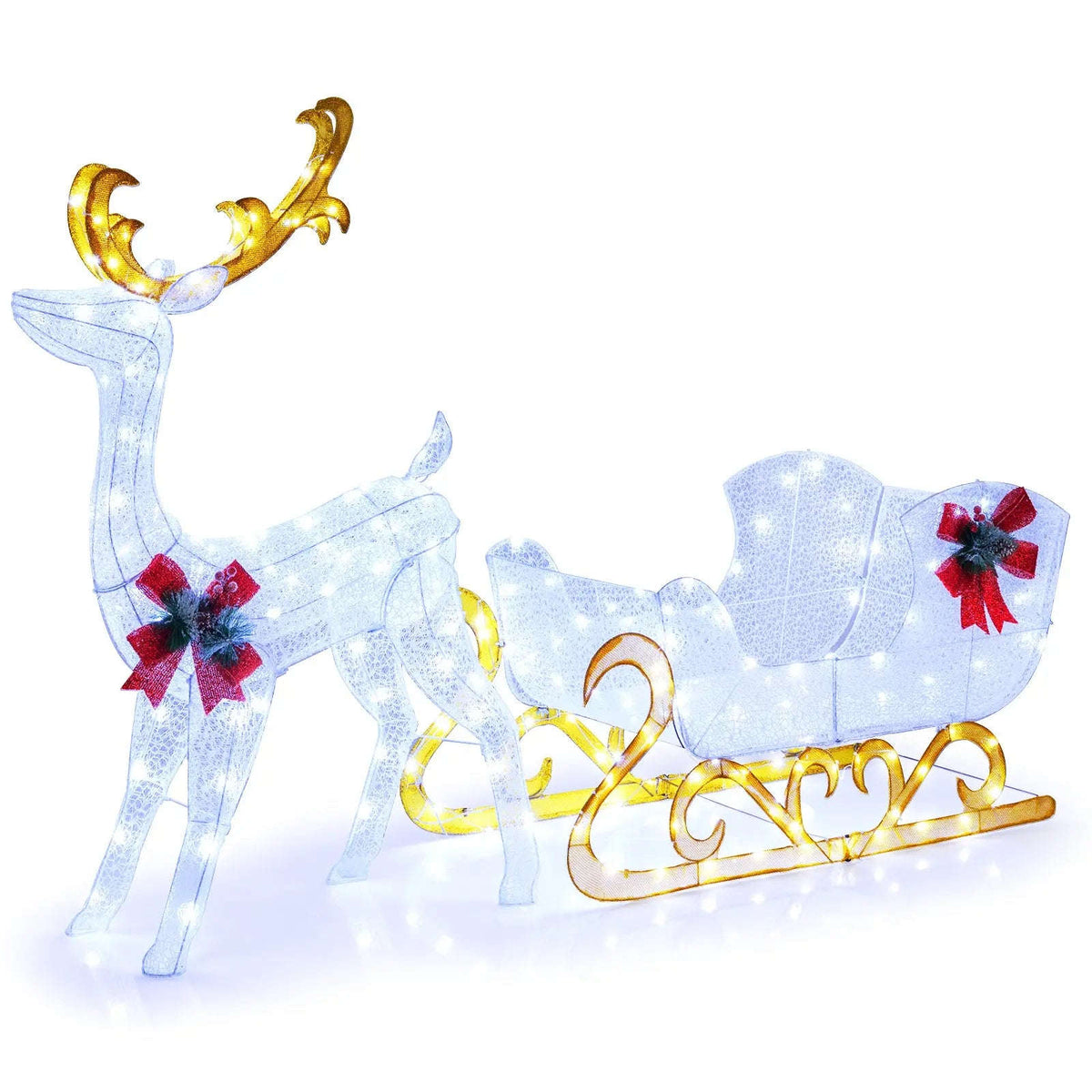 6 Feet Christmas Lighted Reindeer and Santa's Sleigh Decoration with 4 Stakes Cartsfy Inc.