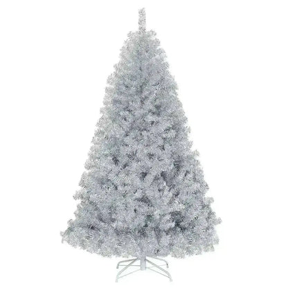 6 Feet Hinged Unlit Artificial Silver Tinsel Christmas Tree with Metal Stand Cartsfy Inc.