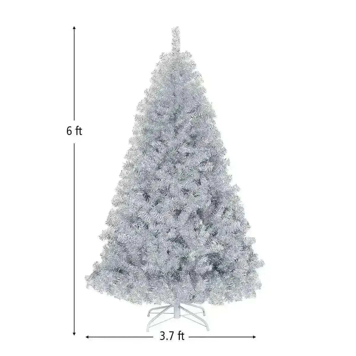 6 Feet Hinged Unlit Artificial Silver Tinsel Christmas Tree with Metal Stand Cartsfy Inc.