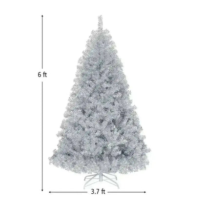 6 Feet Hinged Unlit Artificial Silver Tinsel Christmas Tree with Metal Stand Cartsfy Inc.