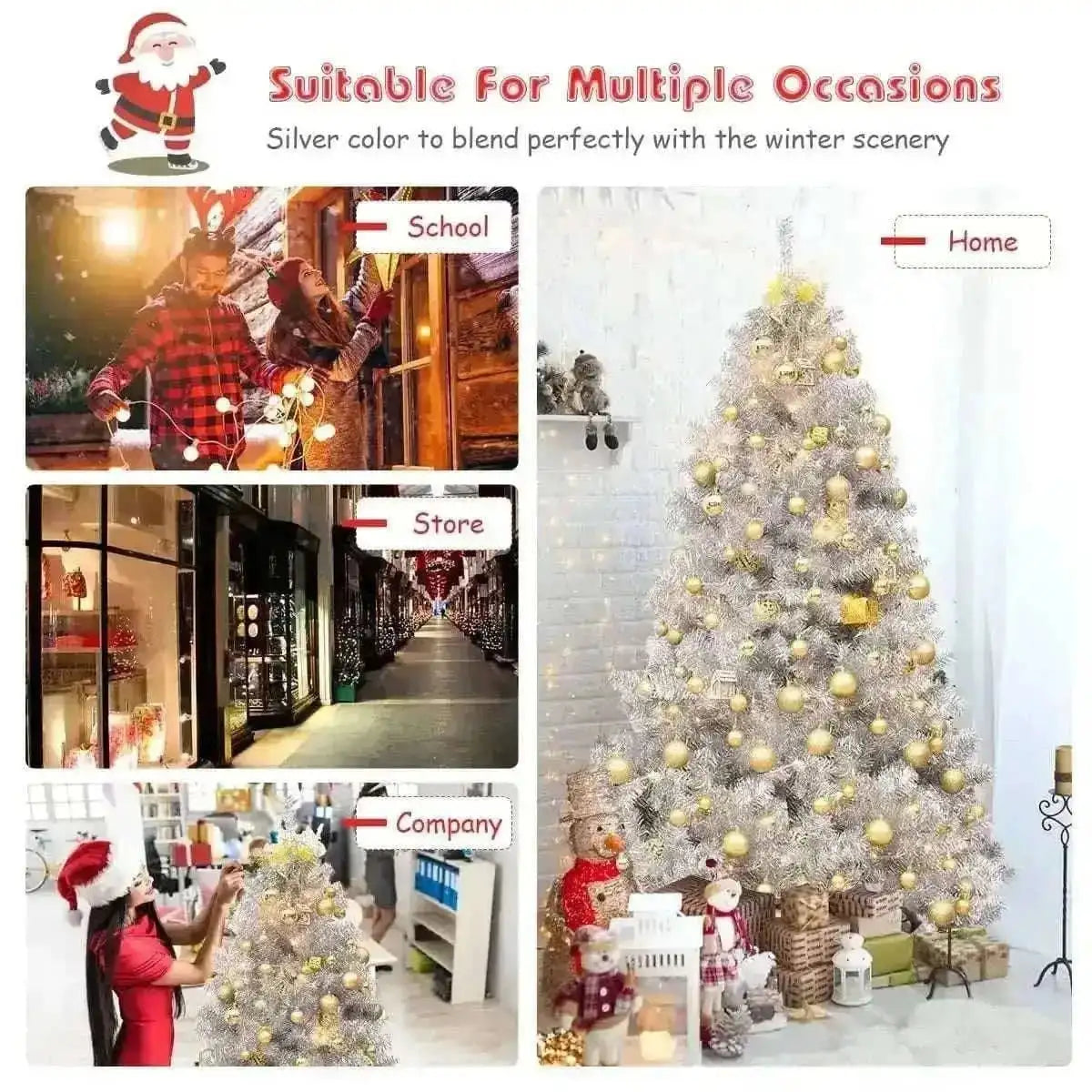 6 Feet Hinged Unlit Artificial Silver Tinsel Christmas Tree with Metal Stand Cartsfy Inc.