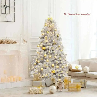 6 Feet Hinged Unlit Artificial Silver Tinsel Christmas Tree with Metal Stand Cartsfy Inc.