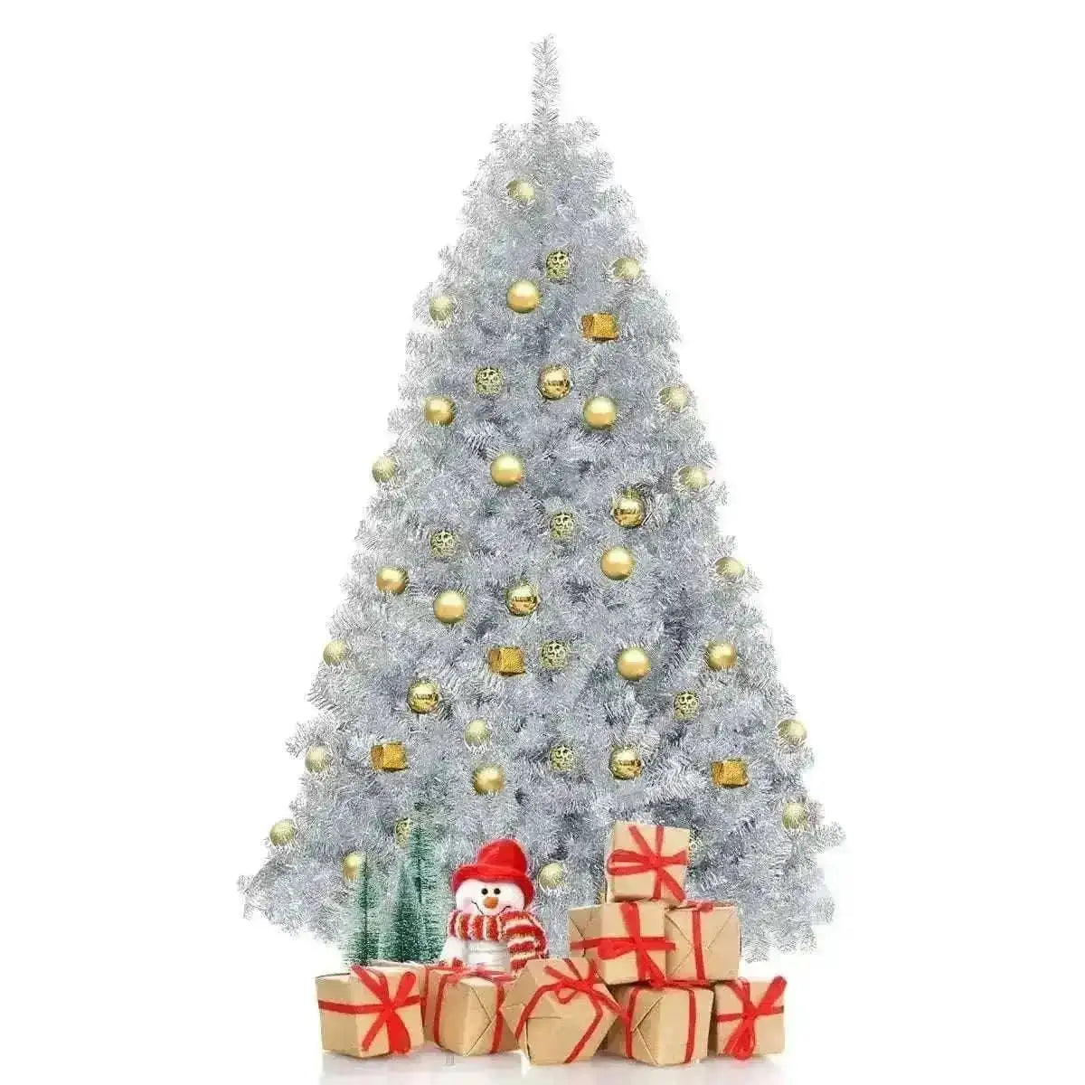 6 Feet Hinged Unlit Artificial Silver Tinsel Christmas Tree with Metal Stand Cartsfy Inc.