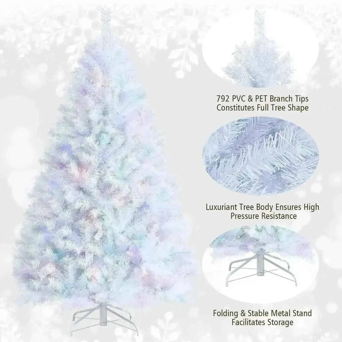 6 Feet Iridescent Tinsel Artificial Christmas Tree with 792 Branch Tips