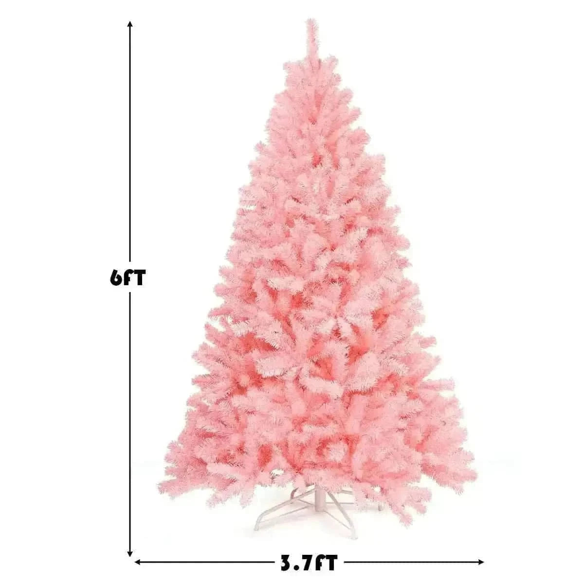 6 Feet Pink Artificial Hinged Spruce Full Christmas Tree with Foldable Metal Stand Cartsfy Inc.