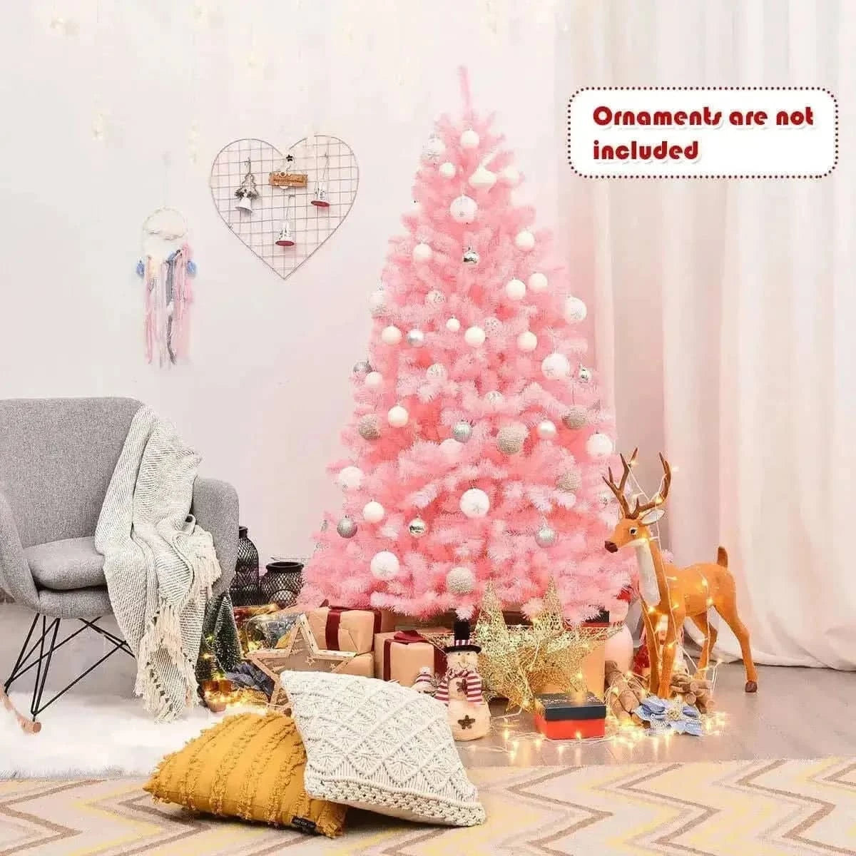 6 Feet Pink Artificial Hinged Spruce Full Christmas Tree with Foldable Metal Stand Cartsfy Inc.