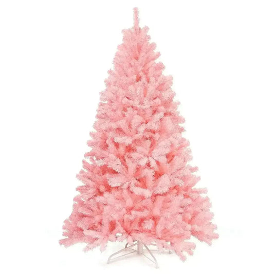 6 Feet Pink Artificial Hinged Spruce Full Christmas Tree with Foldable Metal Stand Cartsfy Inc.