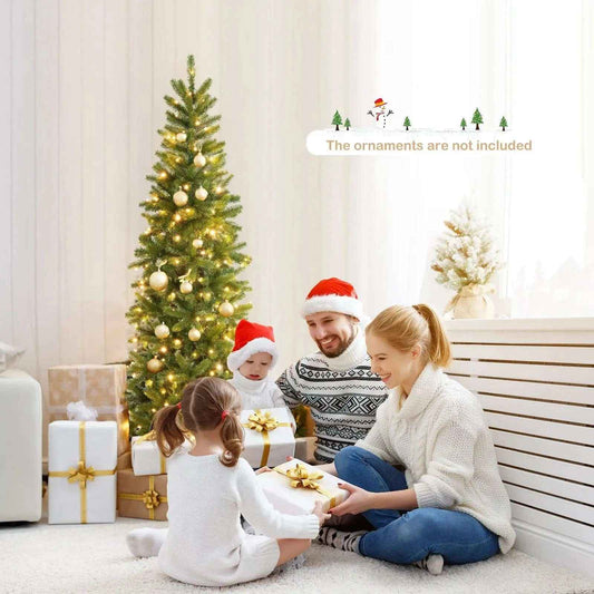 6 Feet Pre-Lit Artificial Christmas Pencil Tree with 648 PVC PE Branch Tips