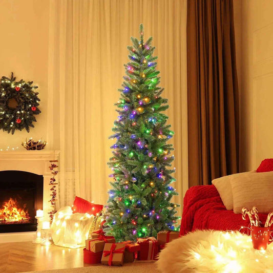 6 Feet Pre-Lit Artificial Christmas Pencil Tree with 648 PVC PE Branch Tips