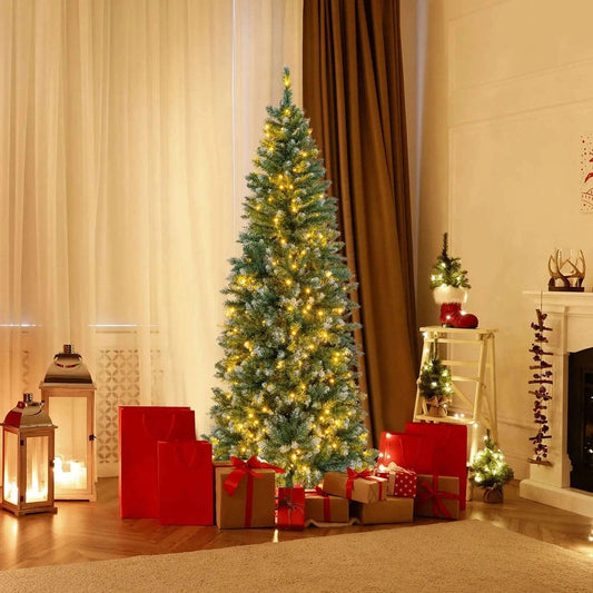 6 Feet Pre-Lit Artificial Christmas Tree with 618 Snowy Branch Tips Cartsfy Inc.