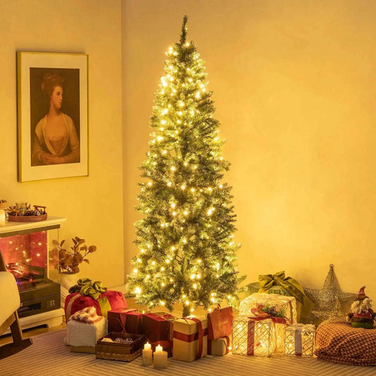 6 Feet Pre-Lit Artificial Christmas Tree with 618 Snowy Branch Tips Cartsfy Inc.