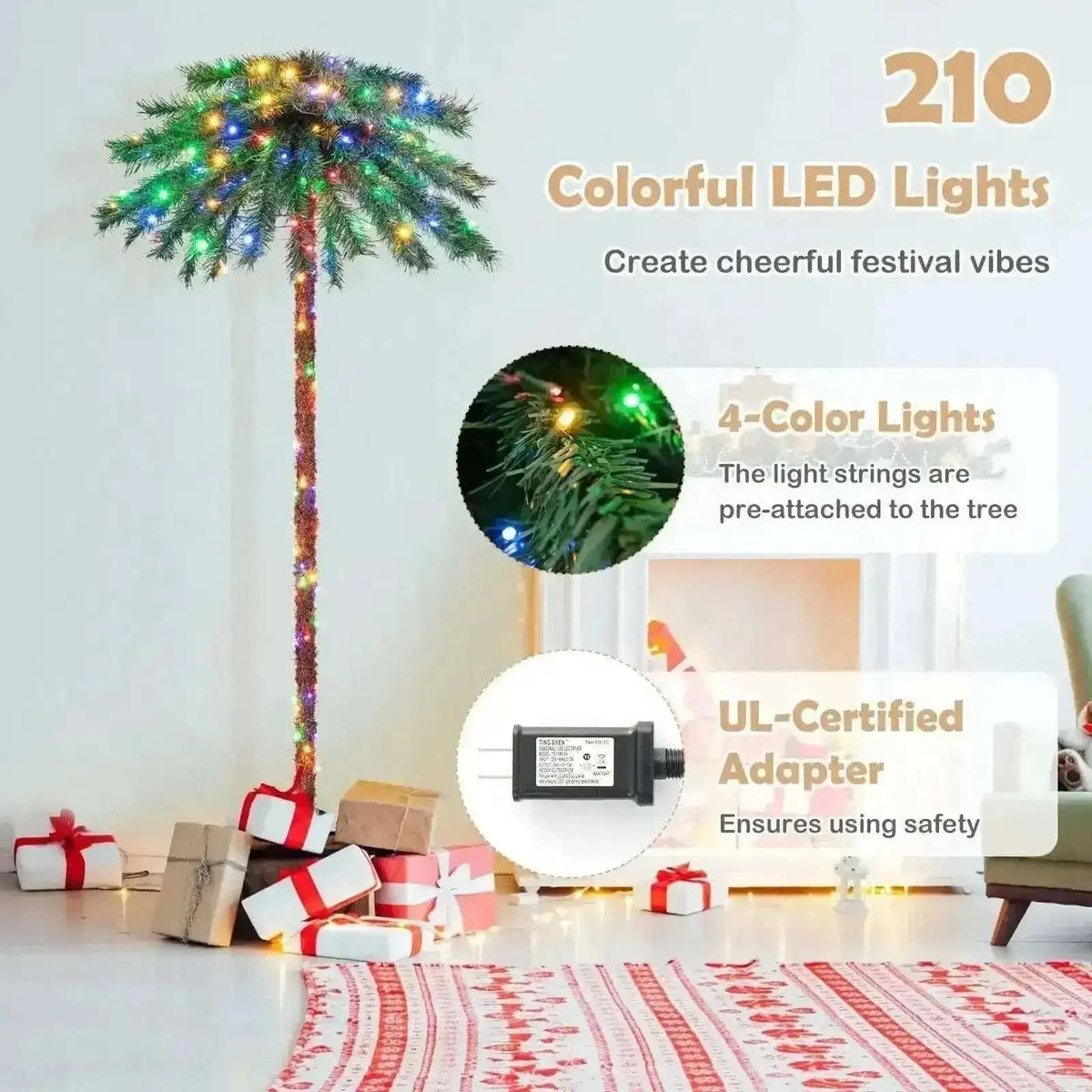 6 Feet Pre-Lit Artificial Tropical Christmas Palm Tree with 210 Multi-Color Lights Cartsfy Inc.