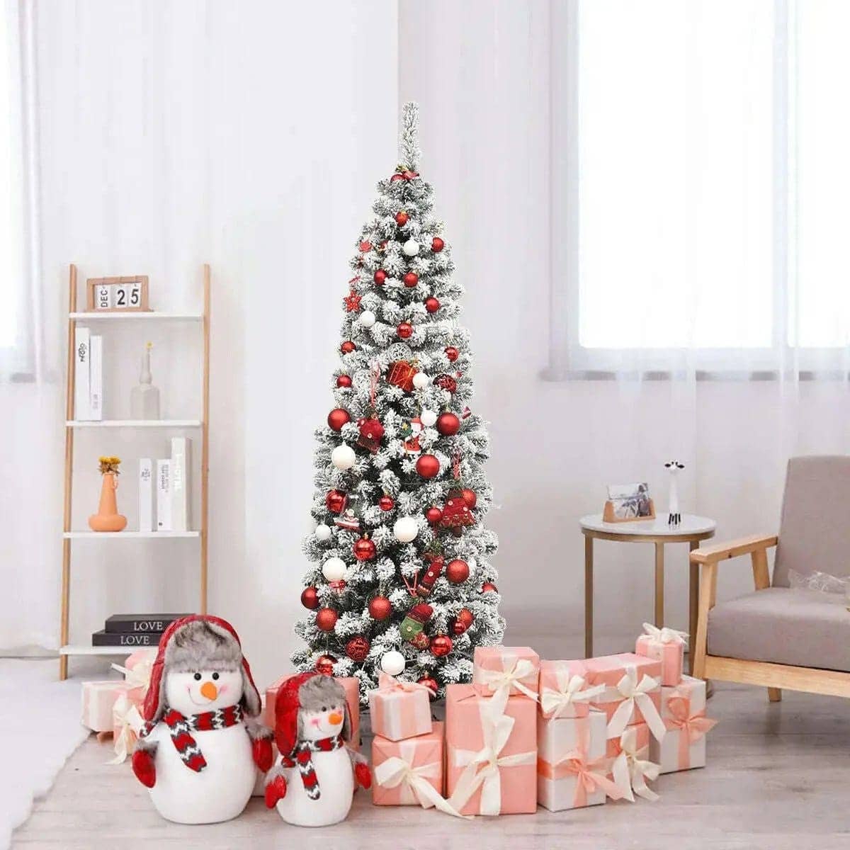 6 Feet Pre-lit Snow Flocked Artificial Pencil Christmas Tree with 250 LED Lights DirectDeals Default Title Default Title-
