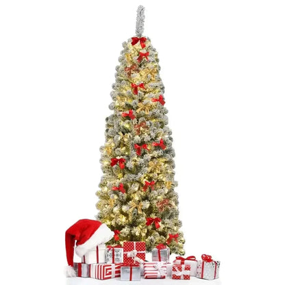6 Feet Pre-lit Snow Flocked Artificial Pencil Christmas Tree with 250 LED Lights Cartsfy Inc.