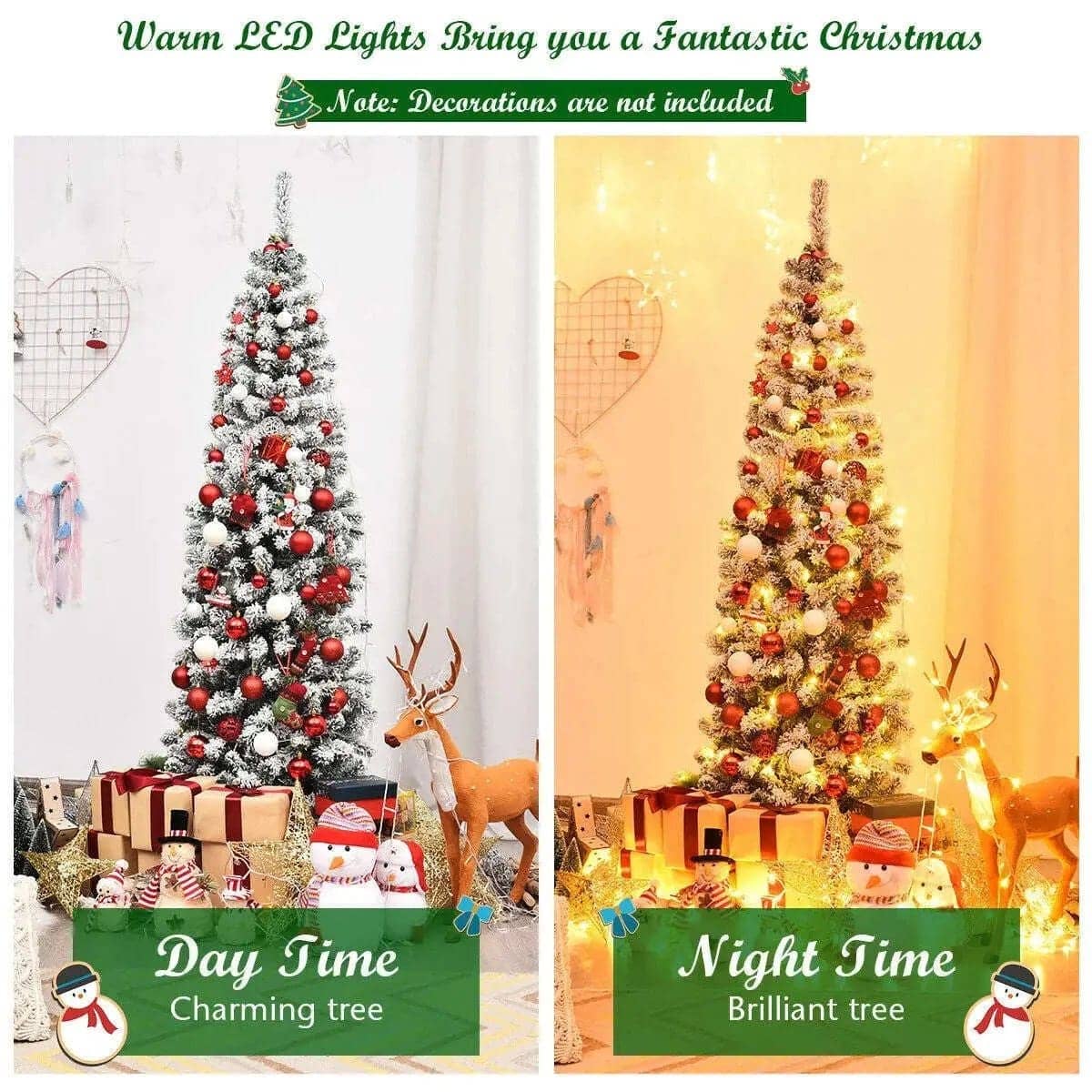 6 Feet Pre-lit Snow Flocked Artificial Pencil Christmas Tree with 250 LED Lights DirectDeals Default Title Default Title-