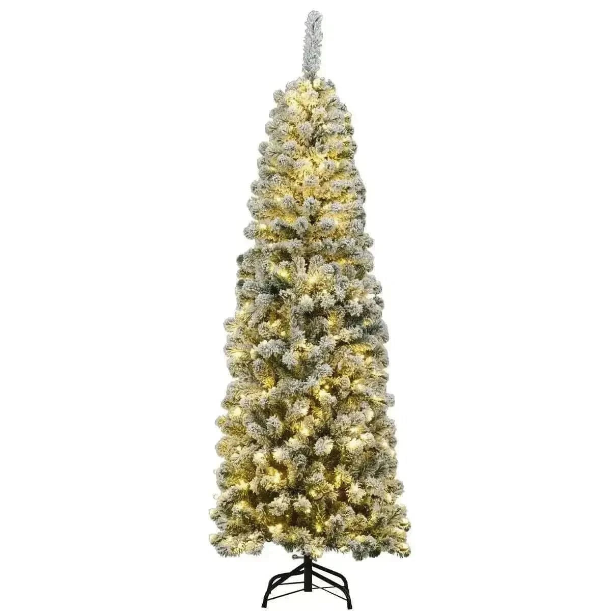 6 Feet Pre-lit Snow Flocked Artificial Pencil Christmas Tree with 250 LED Lights Cartsfy Inc.