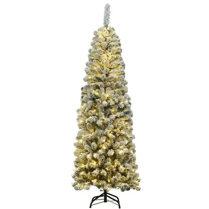 6 Feet Pre-lit Snow Flocked Artificial Pencil Christmas Tree with 250 LED Lights Cartsfy Inc.