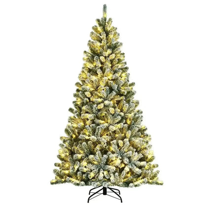 6 Feet Pre-lit Snow Flocked Hinged Christmas Tree with 928 Tips and Metal Stand Cartsfy Inc.