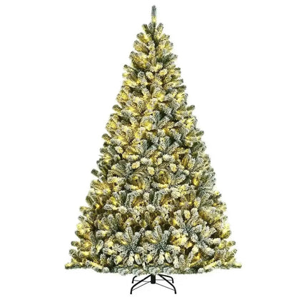 6 Feet Pre-lit Snow Flocked Hinged Christmas Tree with 928 Tips and Metal Stand