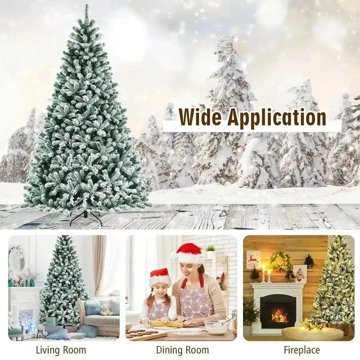 6 Feet Pre-lit Snow Flocked Hinged Christmas Tree with 928 Tips and Metal Stand Cartsfy Inc.