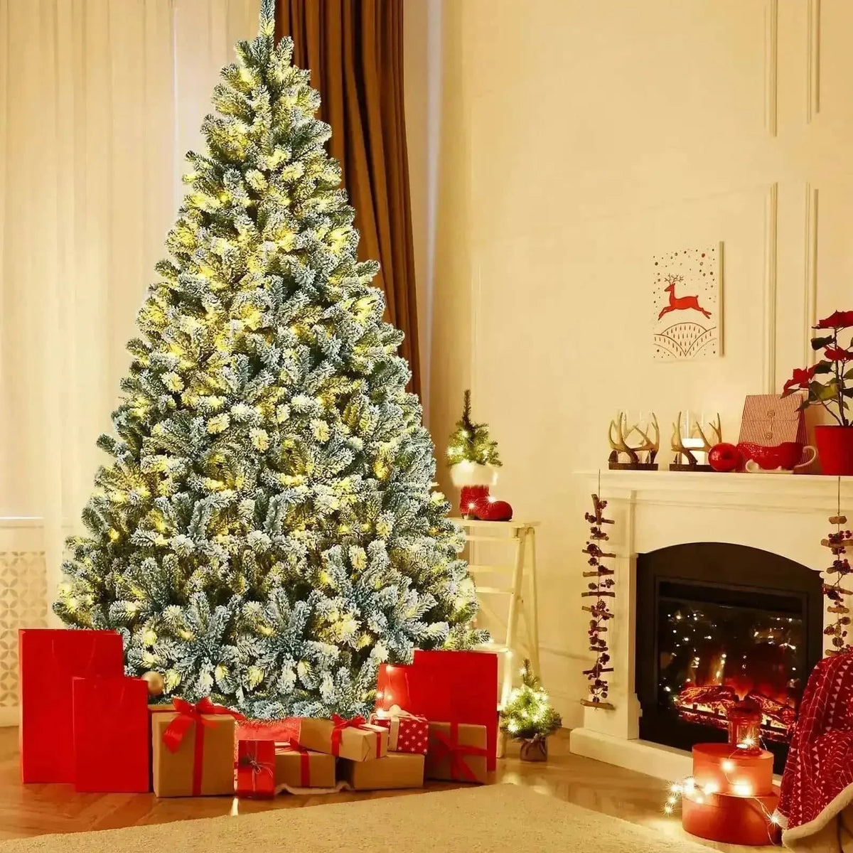 6 Feet Pre-lit Snow Flocked Hinged Christmas Tree with 928 Tips and Metal Stand Cartsfy Inc.