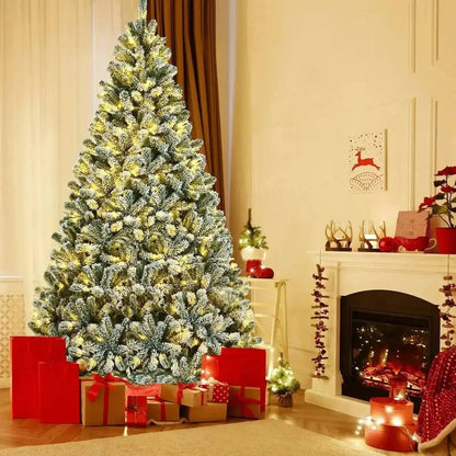 6 Feet Pre-lit Snow Flocked Hinged Christmas Tree with 928 Tips and Metal Stand Cartsfy Inc.