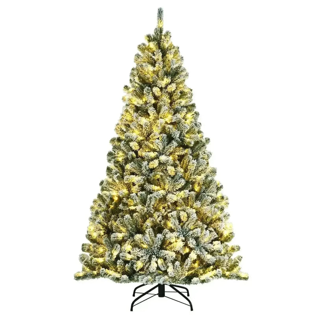 6 Feet Pre-lit Snow Flocked Hinged Christmas Tree with 928 Tips and Metal Stand Cartsfy Inc.
