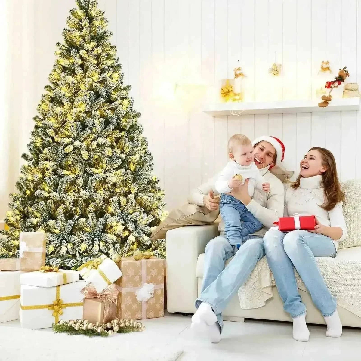6 Feet Pre-lit Snow Flocked Christmas Tree with 928 Tips