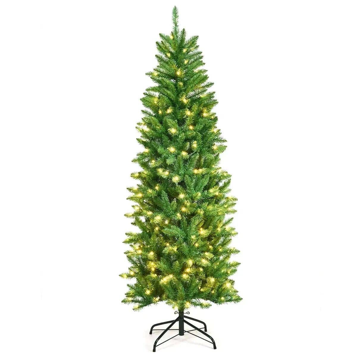 6 Feet PVC Hinged Pre-lit Artificial Fir Pencil Christmas Tree with 150 Lights Cartsfy Inc.
