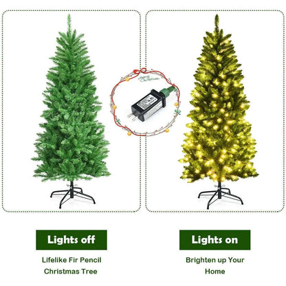 6 Feet PVC Hinged Pre-lit Artificial Fir Pencil Christmas Tree with 150 Lights Cartsfy Inc.