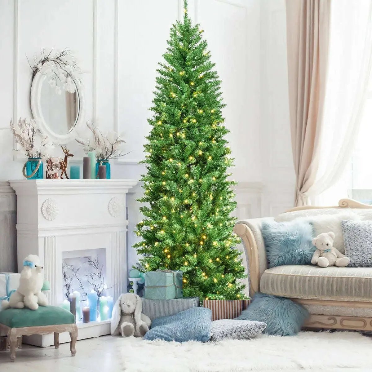 6 Feet PVC Hinged Pre-lit Artificial Fir Pencil Christmas Tree with 150 Lights Cartsfy Inc.
