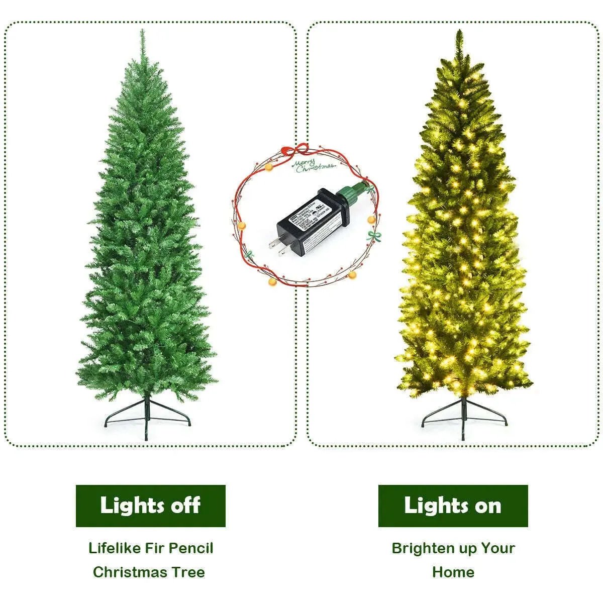 6 Feet PVC Hinged Pre-lit Artificial Fir Pencil Christmas Tree with 150 Lights Cartsfy Inc.