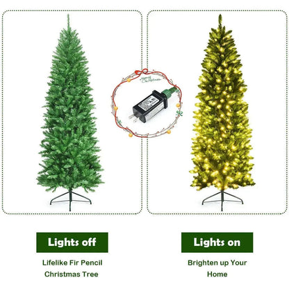 6 Feet PVC Hinged Pre-lit Artificial Fir Pencil Christmas Tree with 150 Lights Cartsfy Inc.
