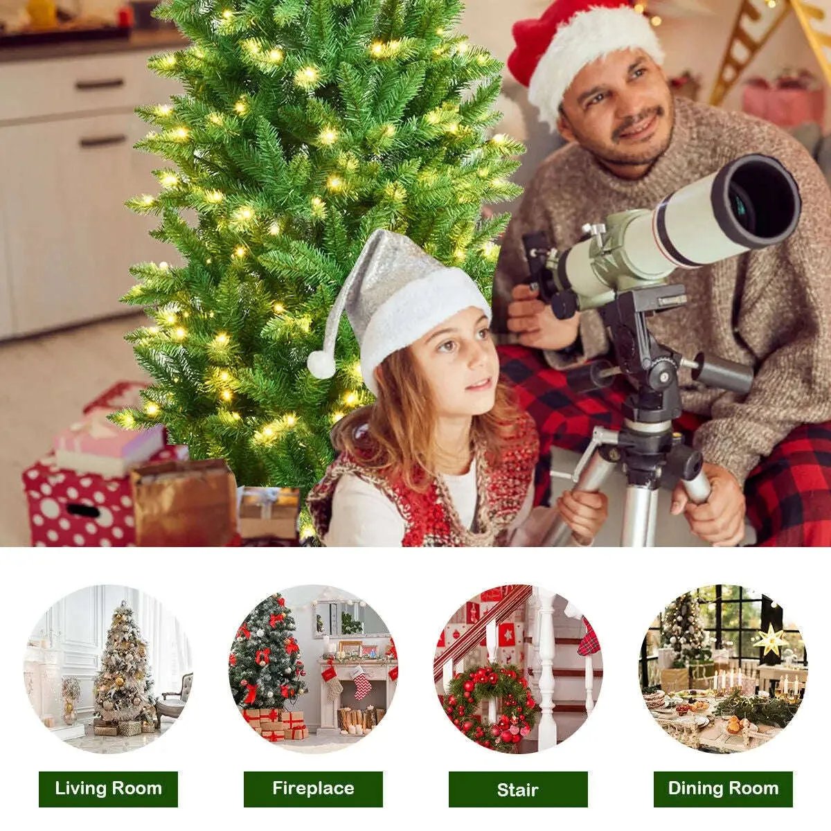 6 Feet PVC Hinged Pre-lit Artificial Fir Pencil Christmas Tree with 150 Lights Cartsfy Inc.