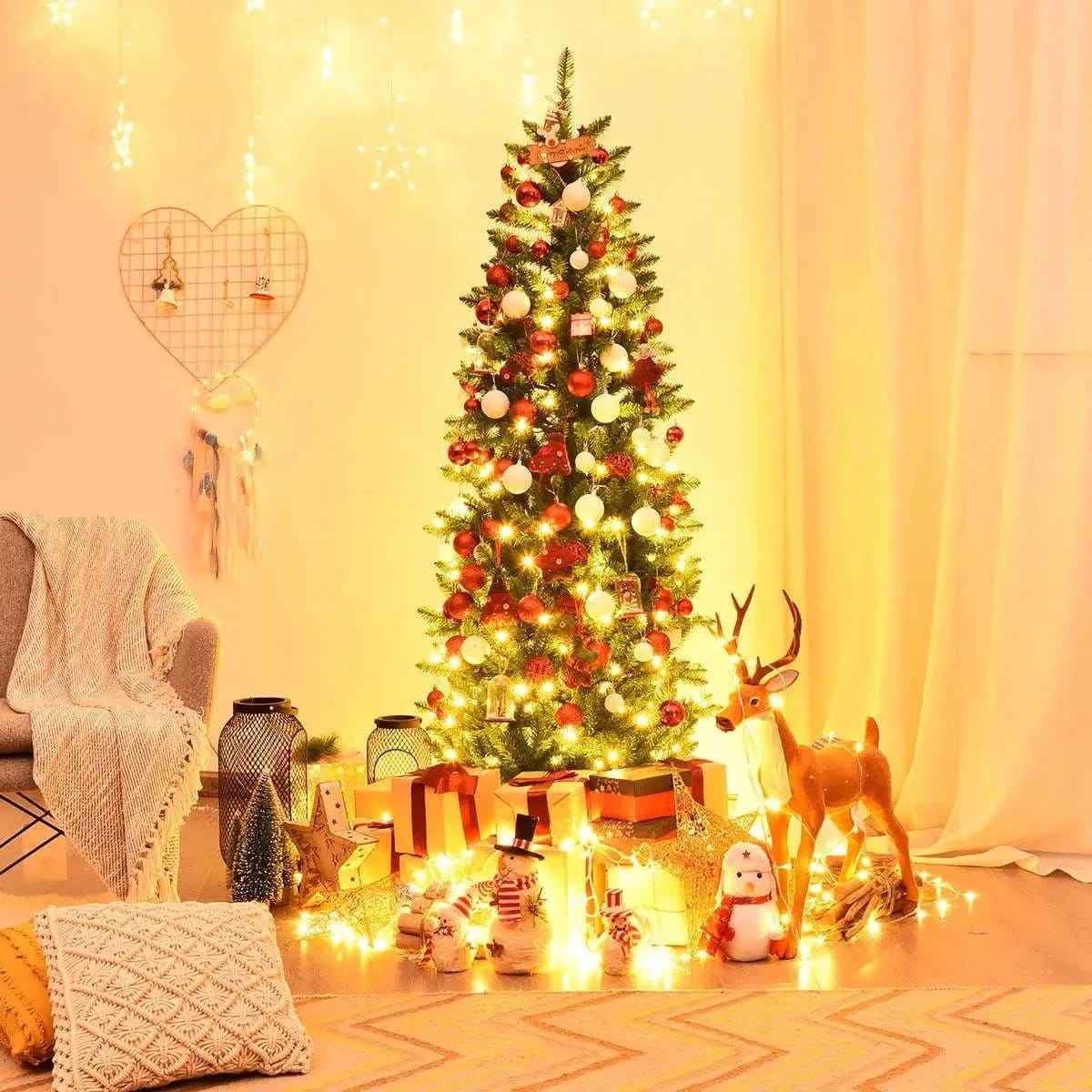 6 Feet Pre-lit Artificial Fir Pencil Christmas Tree with 150 Lights